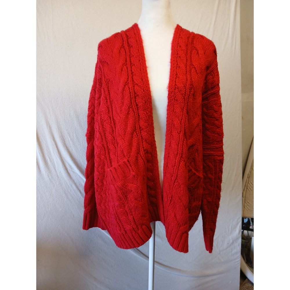 Chunky Red Cable Knit Cottagecore Sweater Oversized Emory Park M/L Holiday